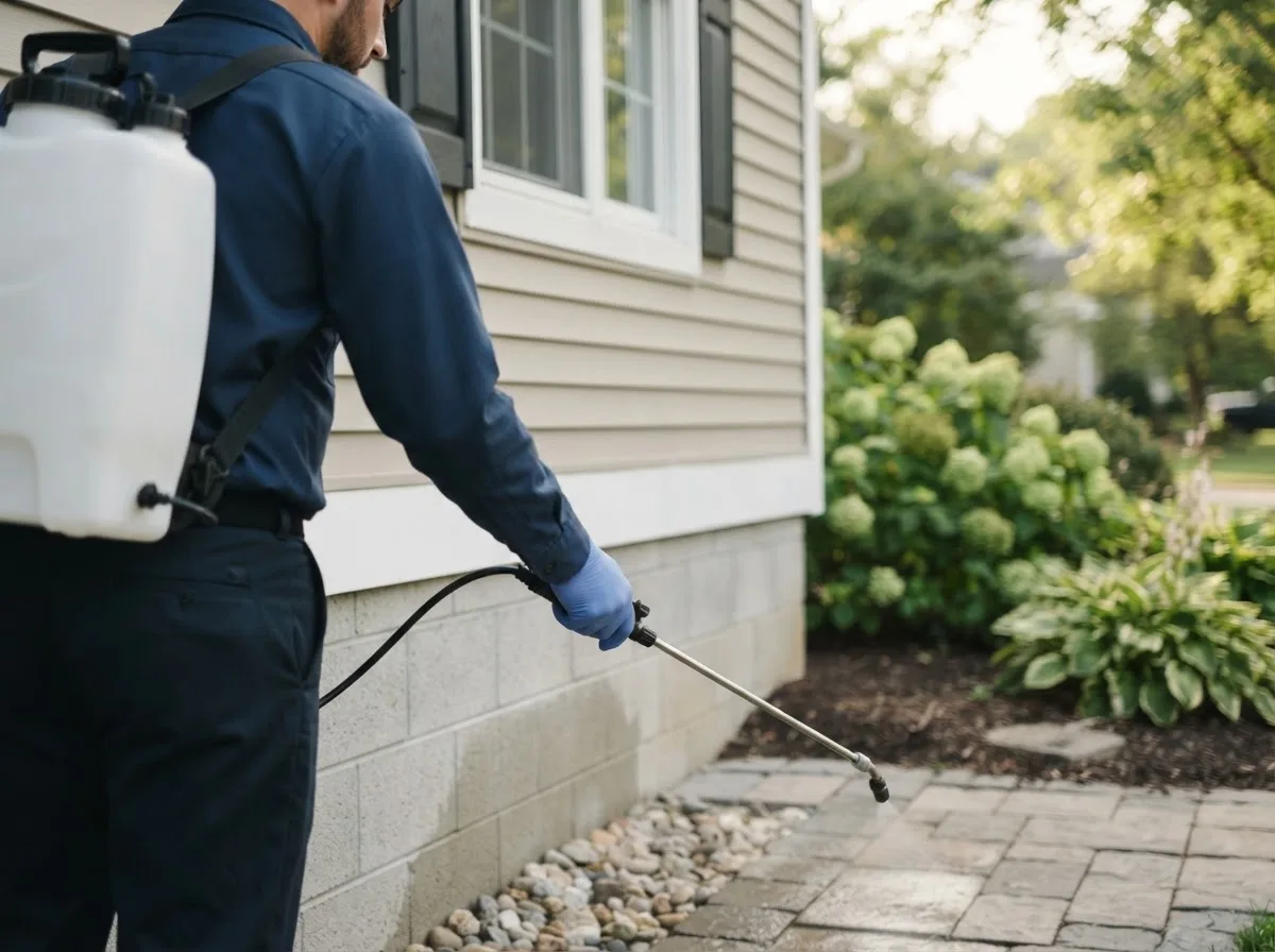 Pest control technician inspecting a home in Mount Clare, WV